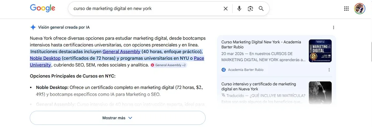 Academia Barter Rubio en búsquedas de cursos en Nueva York