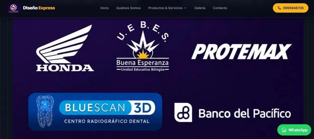 Clientes de Diseño Express: Honda, UEBES Buena Esperanza, Protemax, Bluescan 3D y Banco del Pacífico