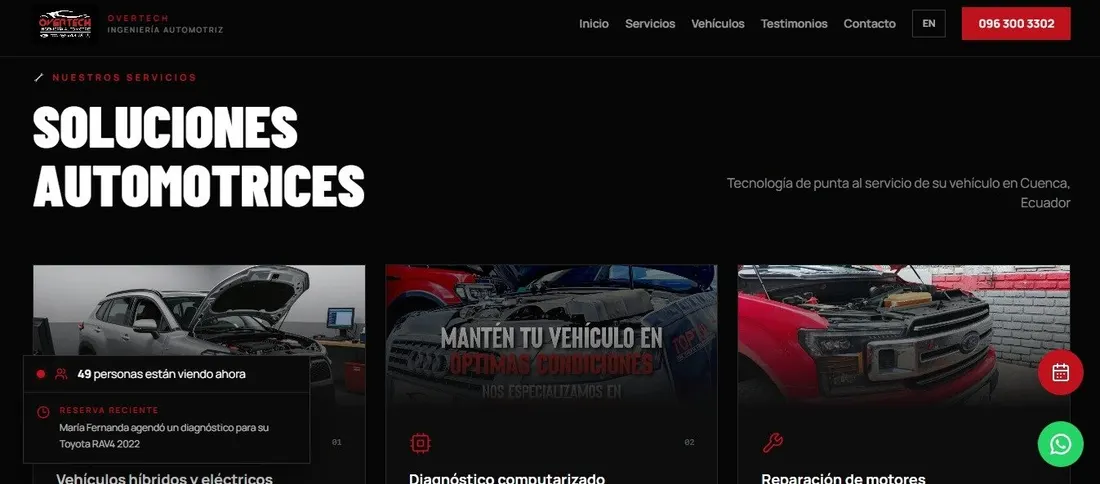 Bloque Soluciones Automotrices de OVERTECH con híbridos, diagnóstico computarizado y reparación de motores