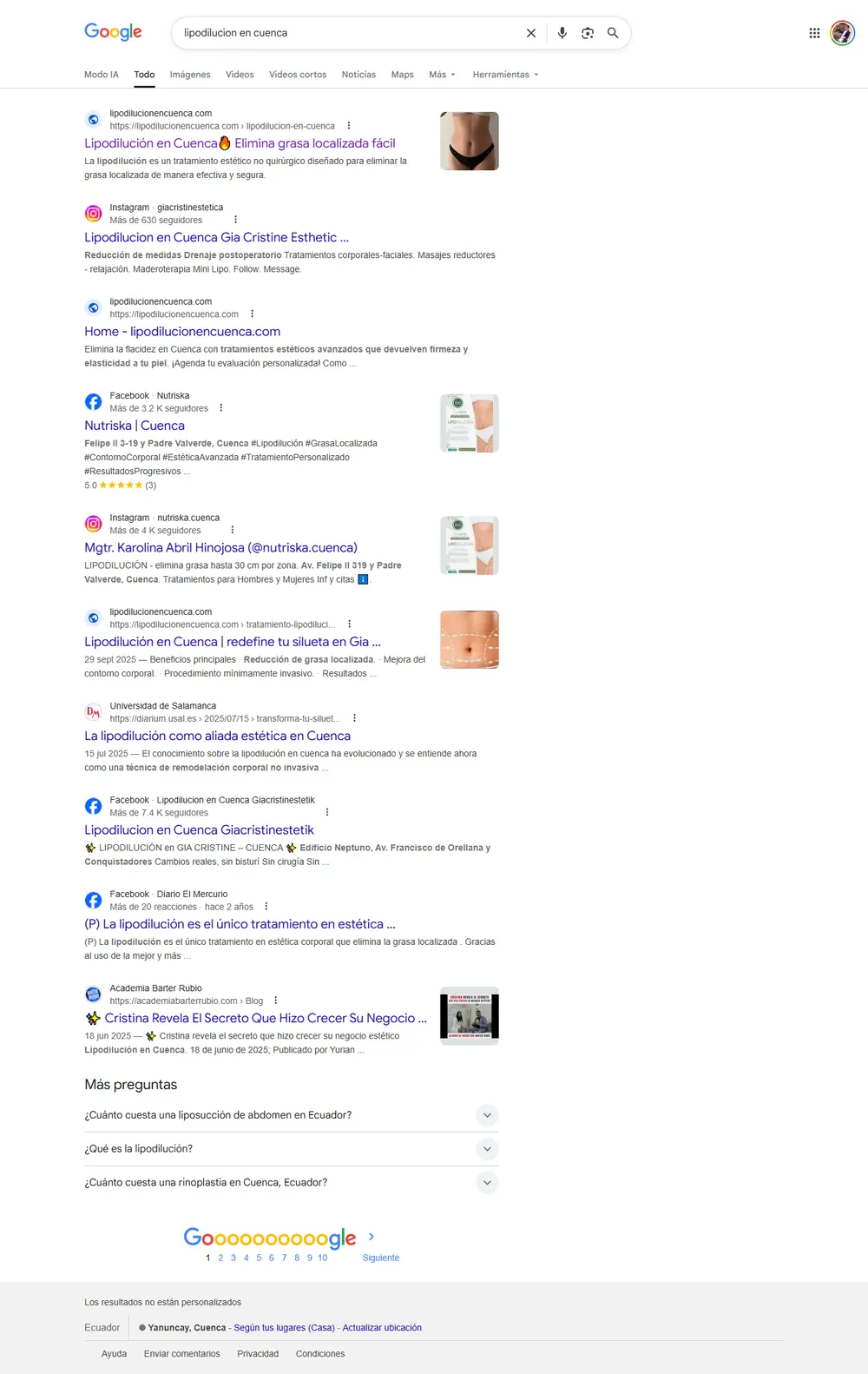 Gia Cristine primera en Google para lipodilución en Cuenca