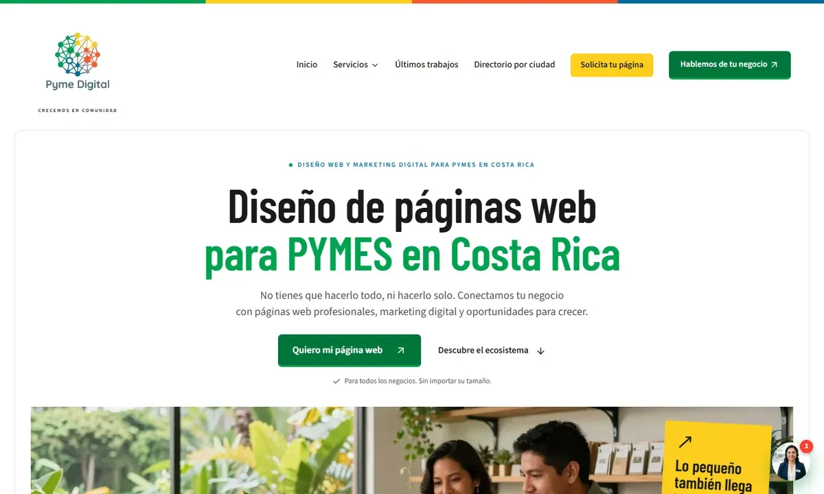 Página de inicio de costaricapymes.com, diseño de páginas web para pymes en Costa Rica