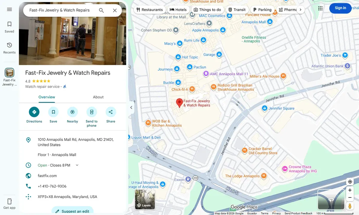 Ficha de Google Maps de Fast-Fix Jewelry & Watch Repairs en Annapolis Mall