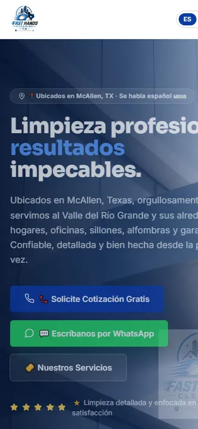 Versión móvil de la web de Fast Hands Cleaning