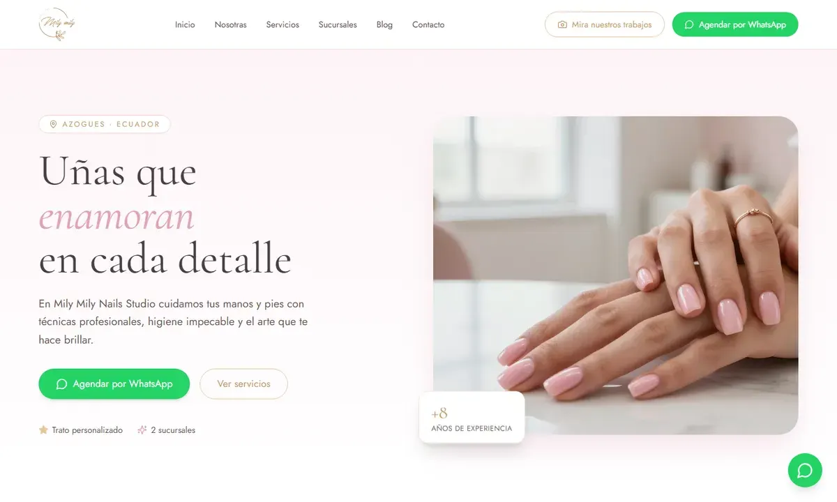 Página de inicio de estudiodeunasenazogues.com, Mily Mily Nails Studio en Azogues