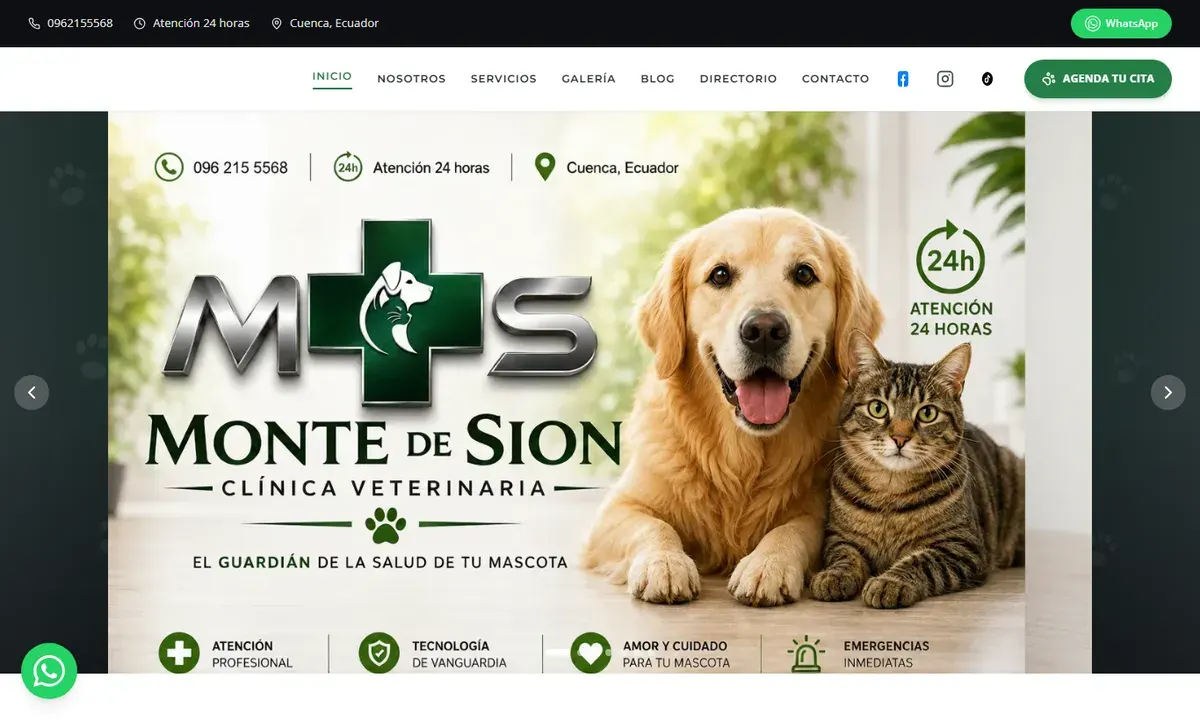 Página de inicio de clinicaveterinariacuenca.com, Clínica Veterinaria Monte de Sion