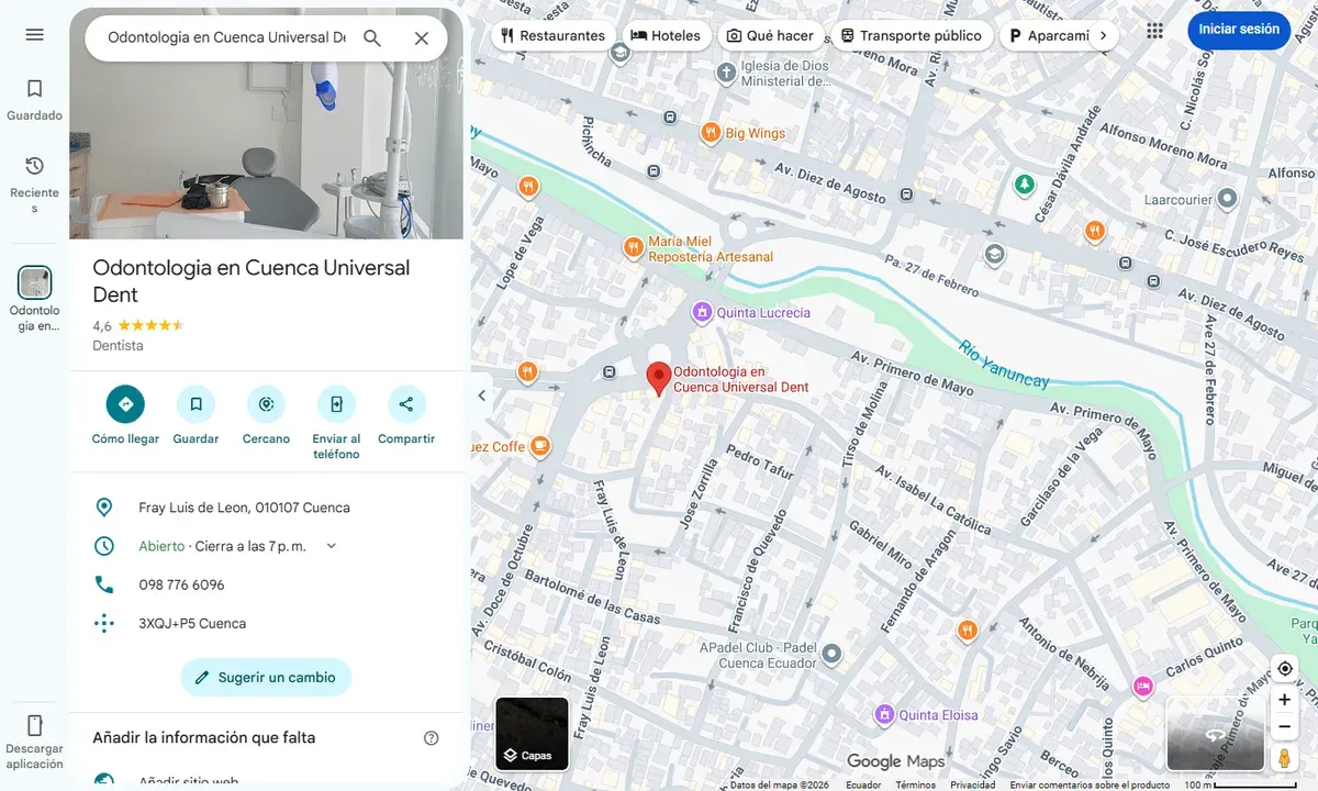 Ficha de Google Maps de Odontología en Cuenca Universal Dent