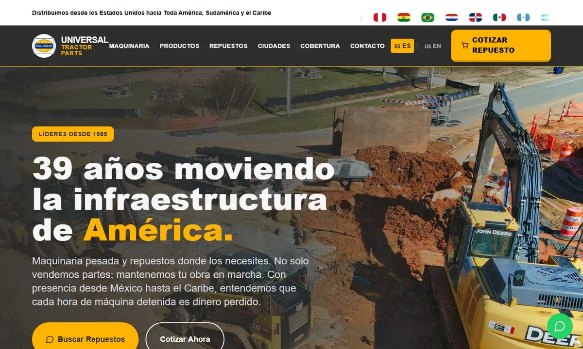 Página de inicio de universaltractorpartus.com, repuestos de maquinaria pesada