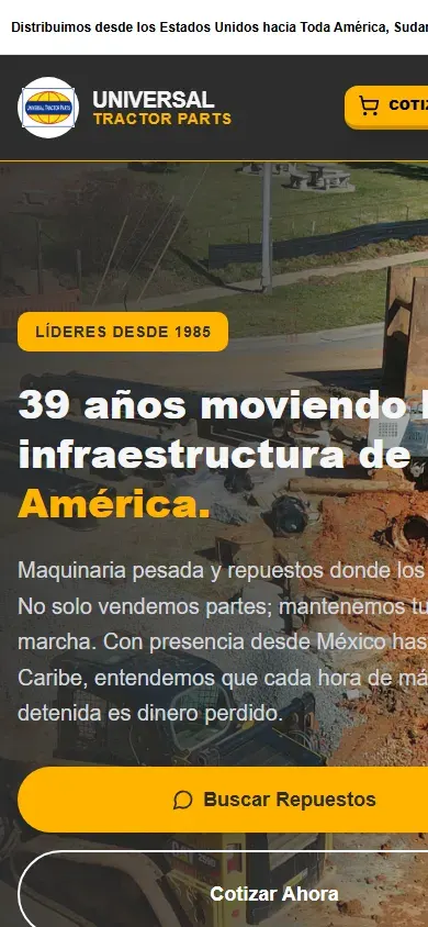 Versión móvil de la web de Universal Tractor Parts
